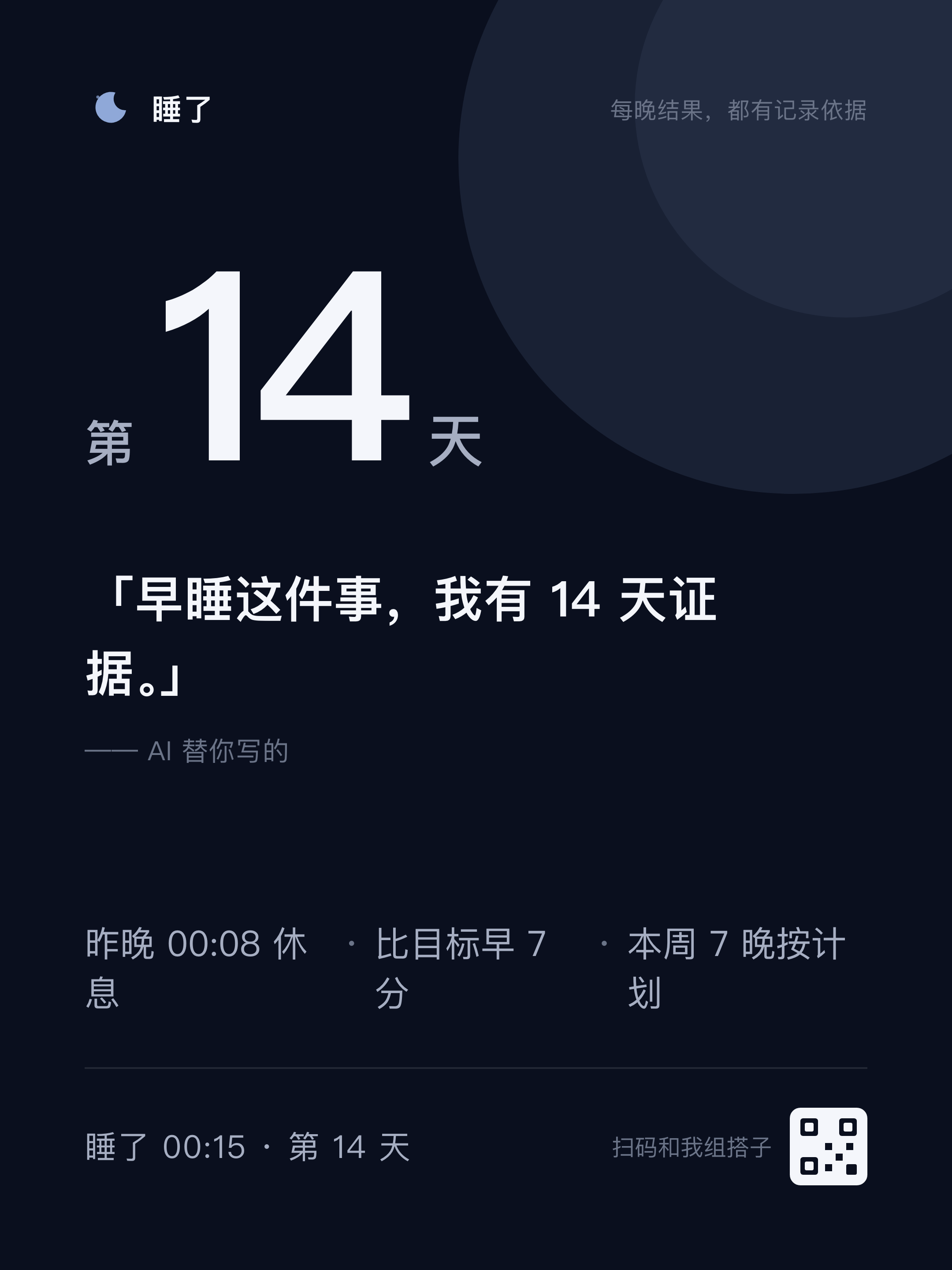 睡了 App 可分享的每日早睡记录卡